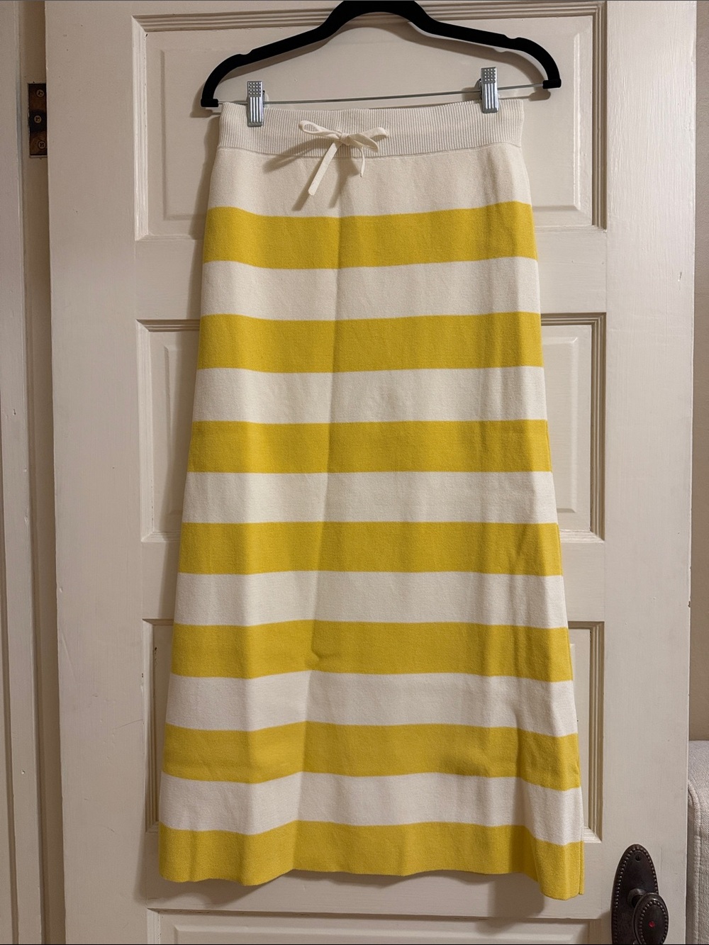 Striped Yellow and Cream Maxi Knit Skirt with Drawstring Waist